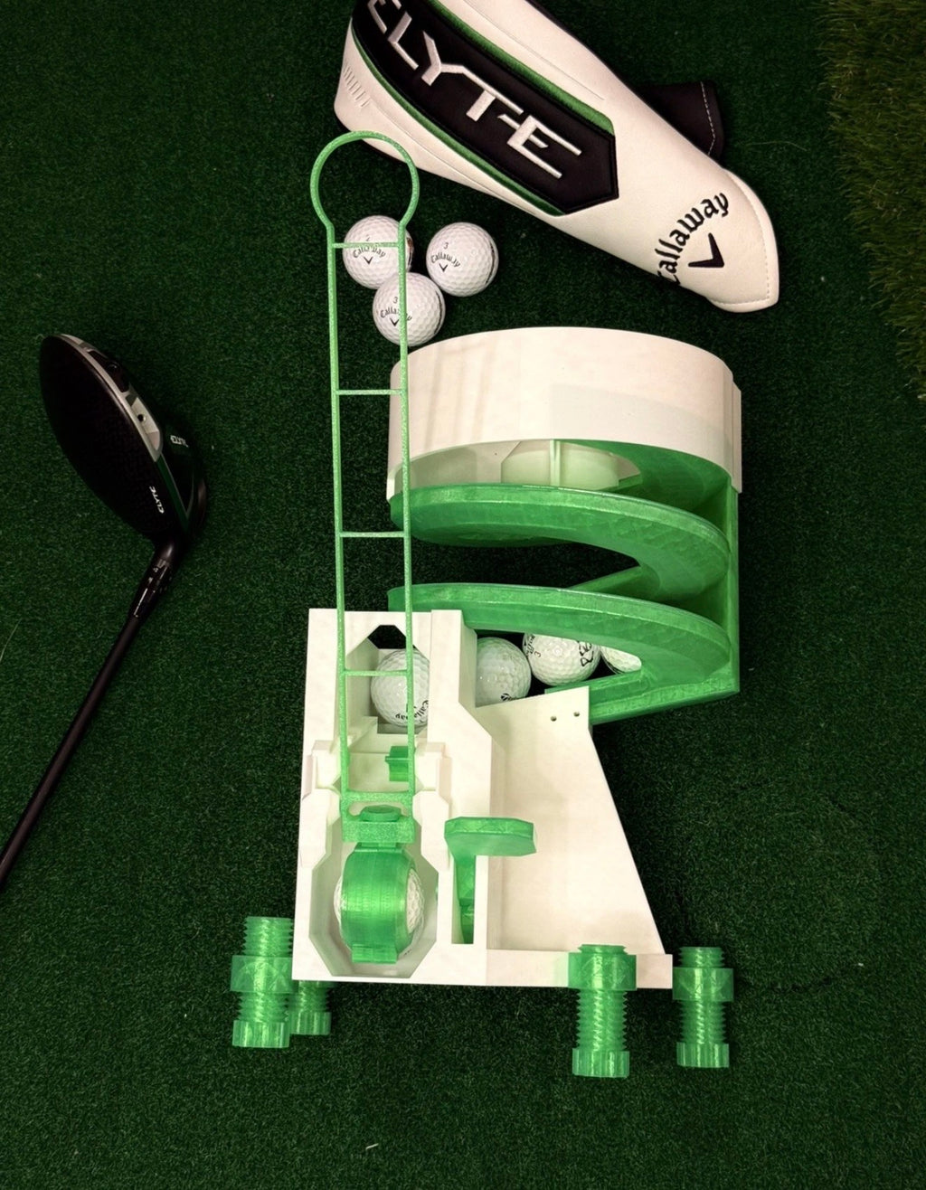 3D Printed Golf Ball Dispenser – Automatic Gravity Feed Practice Ball Holder Range/Simulator Practice